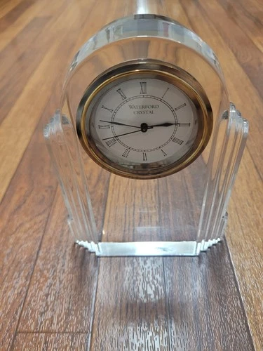 Vtg. Waterford Crystal Large Deco Rectangular Desk Clock Roman Numerals Art Deco