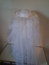 Vintageeedding bridal veil hat, white, with lace and flowers, Pearls Vintage