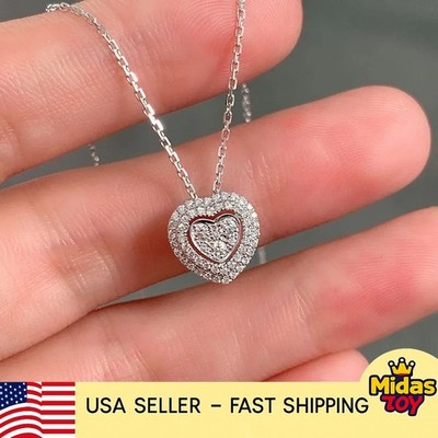 Heart Diamond Pendant Necklace White Gold Openwork Romantic Women's Jewelry