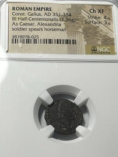 ROMAN EMPIRE. Constantius Gallus. AD 351 354 BI Half Centenionalis NGC Ch XF