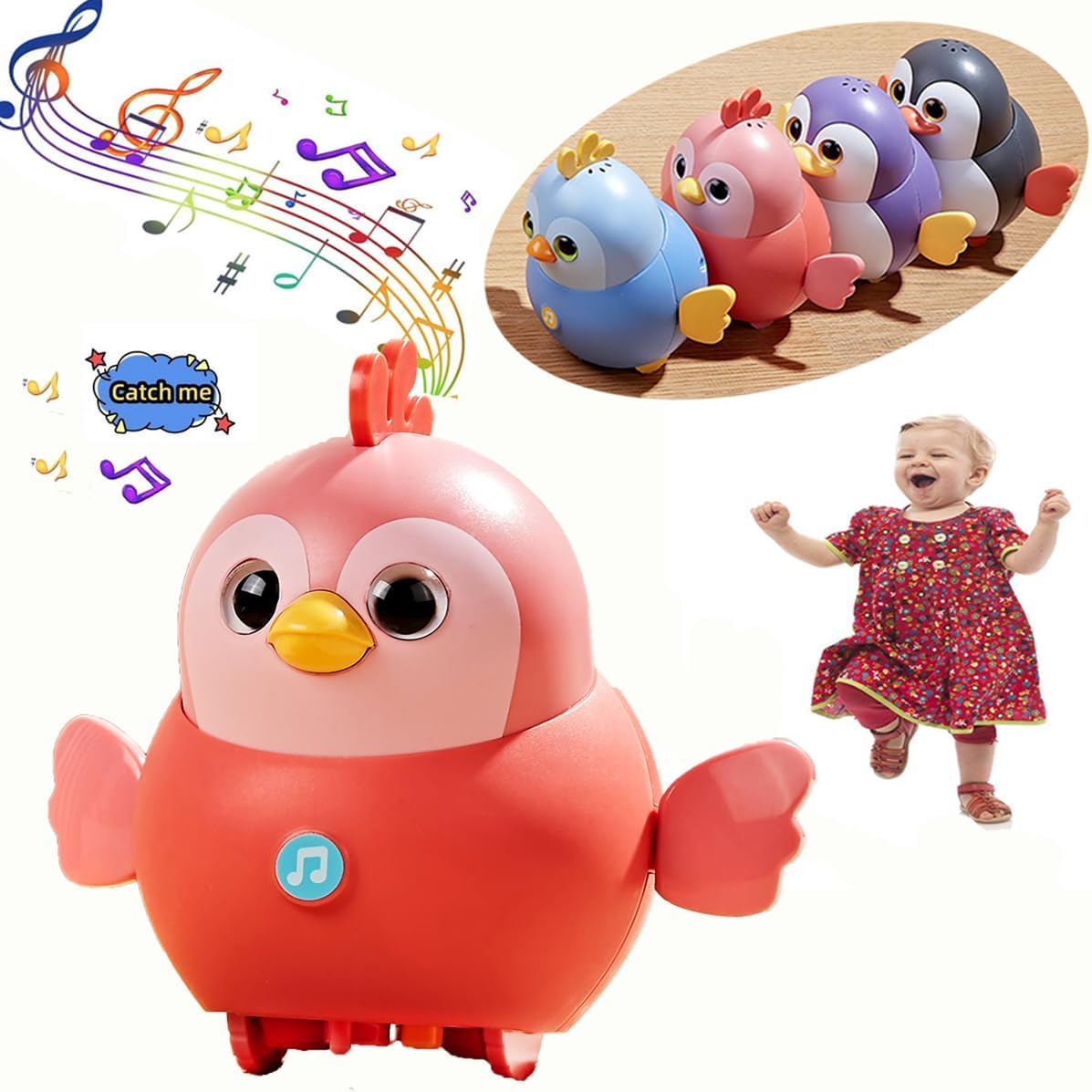 Crawling Music Toy for Toddles Kids, Animal Duck Chicken Penguin Swing Toys for