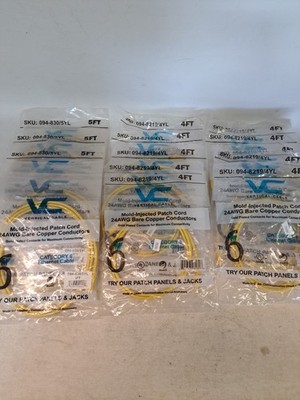 Lot of 15 New Vertical Cable Cat6A Shielded Patch Cables Yellow 10x 4FT 5x 5FT