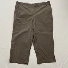 LL Bean Capri Cropped Pants Adjustable Waist Lightweight Pockets Womens 16 Brown