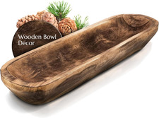 Wooden Dough Bowl for Decor - 17  in Long Hand Carved Paulownia, Large Rustic De