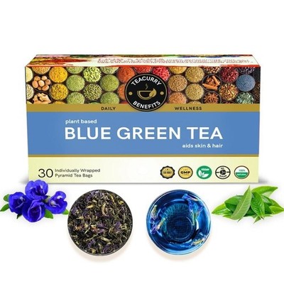 TEACURRY Blue Green Tea(30 Tea Bags) Helps With Weight Loss, Skin Glow,Hair Care