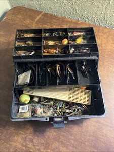 Eagle Woodstreem Plastic Tackle Box With Old Rusty Smelly Fishing Stuff