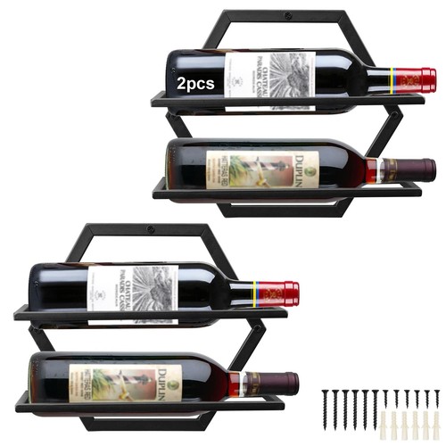 2Pcs Wall Mounted Wine Bottle Rack, Metal Hanging Wine Display Holder Organiz...