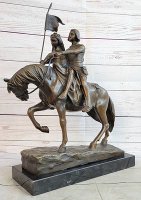 Intimate Lovers on Horse Bronze Sculpture Abstractive Wedding Couple Artwork Art