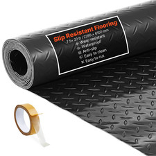 Garage Floor Roll 7.5x20 FT, 2.2mm PVC Diamond Plate Flooring Mat Non-Slip Black