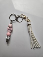 Pink And White Beaded Keychain