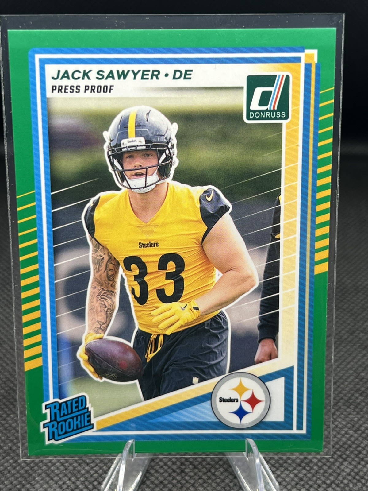 JACK SAWYER - 2025 Panini Donruss #390 PRESS PROOF GREEN RATED ROOKIE - STEELERS
