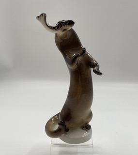 Lomonosov 1970s Vintage Porcelain Animal Tall Otter with Fish USSR