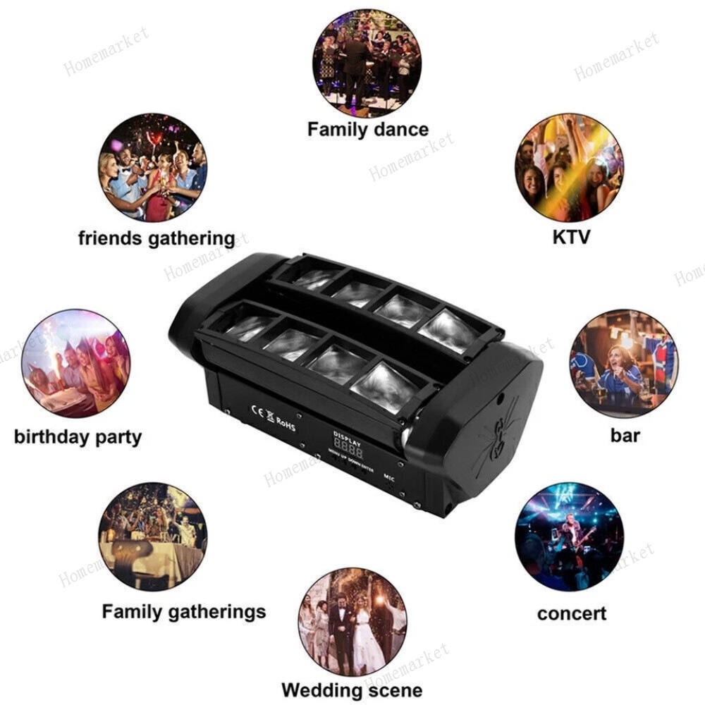 8 LED Spider Moving Head LED Stage Lighting Beam DJ Light DMX Disco Party Show
