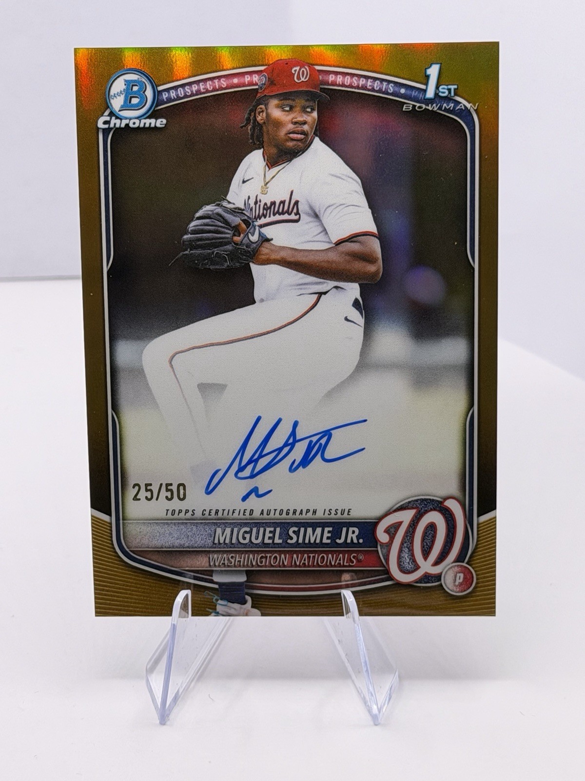 MIGUEL SIME JR. 2025 BOWMAN CHROME DRAFT 1ST TRUE GOLD REFRACTOR AUTO /50