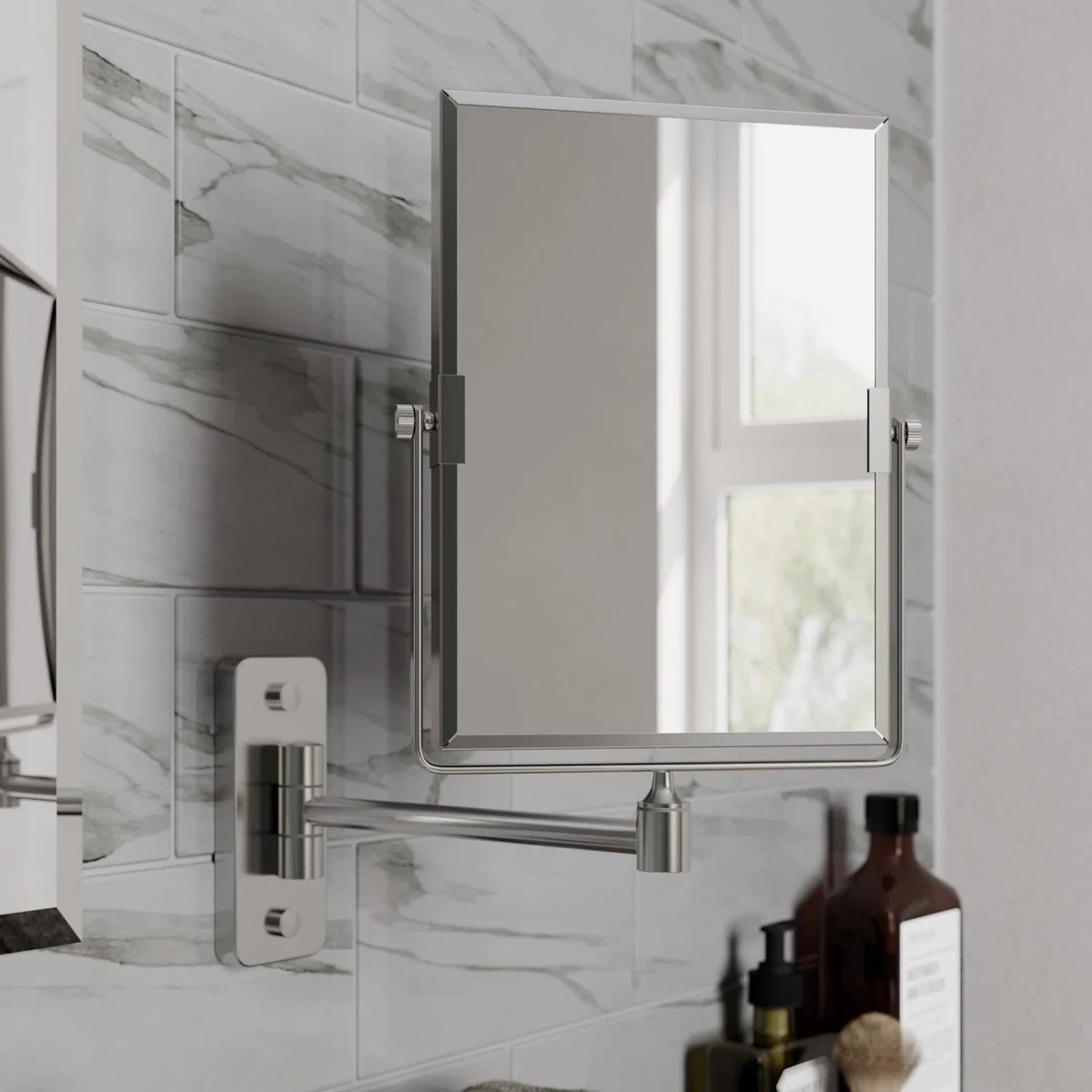 Wall Mounted 3x Magnifying Bathroom Mirror Shaving Make Up Extending Chrome