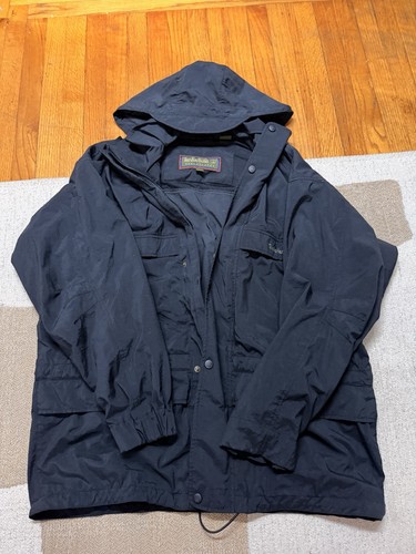 Vintage Timberland Weathergear Jacket Mens Medium Black Hooded Rain Shell 90s