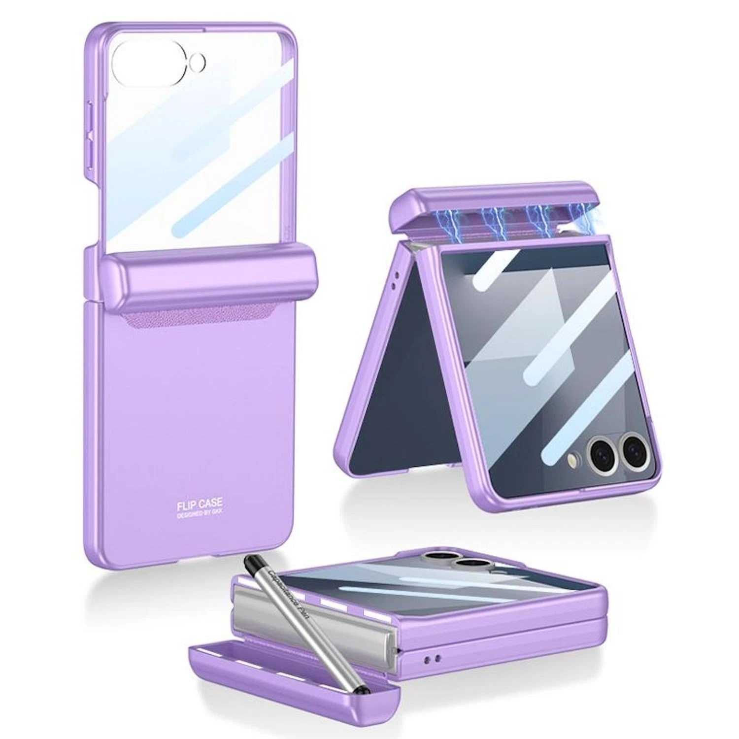For Samsung Galaxy Z Flip7 GKK Built-in Full Case with Pen Pocket + Pen Purple