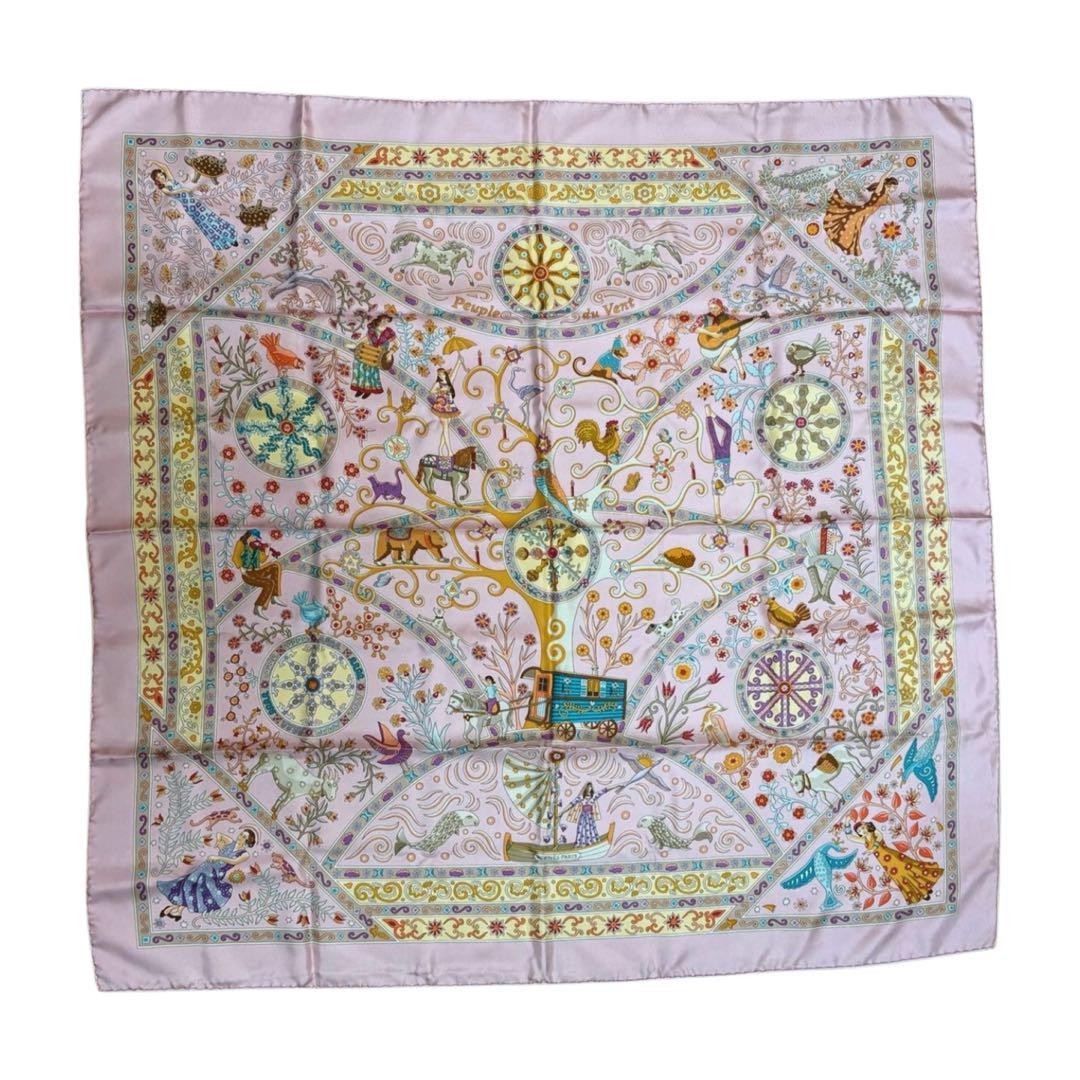 Hermes Carre 90 Wind People Ladies Scarf Black White MINT 35