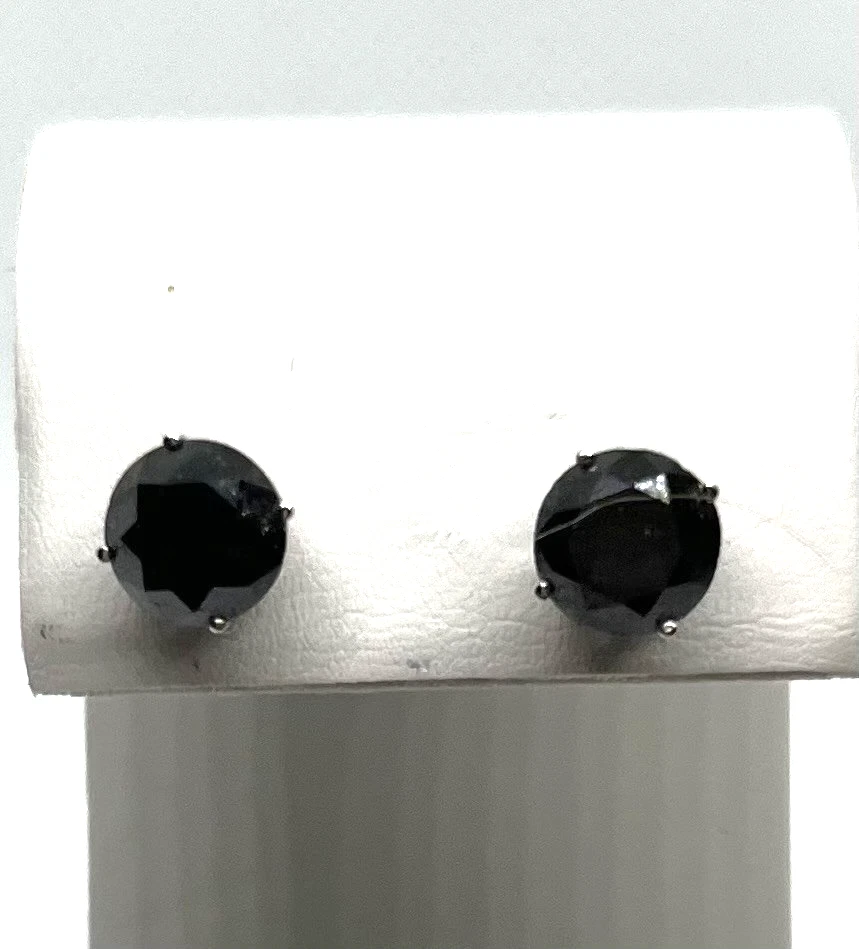 NATURAL FANCY BLACK  DIAMOND 14K WHITE GOLD EARRINGS - Image 2 of 4