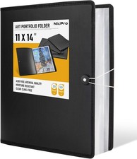 Nicpro 11x14 Art Portfolio Folder, 30 Pockets Display 60 Pages 11x14", Black