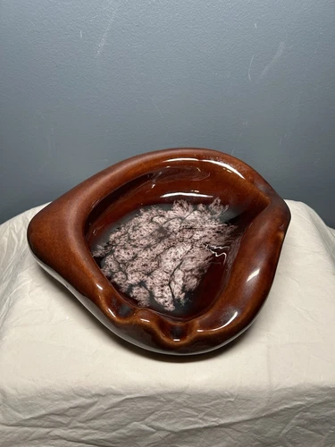 Vintage Royal Haeger Art Pottery Ashtray Brown Tones Decorative Drip Glazed