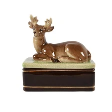 Takahashi Drip Glaze Pottery Figural Deer Box