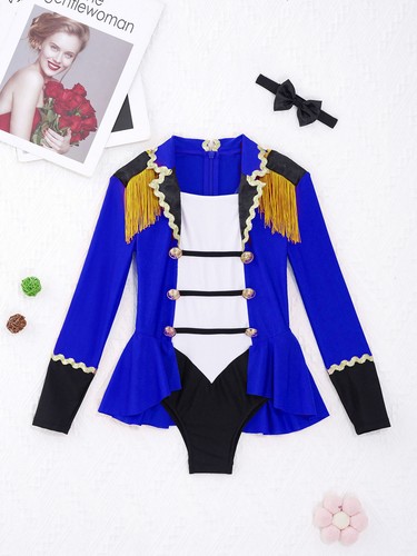 Kid Girls Circus Ringmaster Costume Tuxedo Tailcoat Halloween Theme Party Romper - Picture 17 of 38