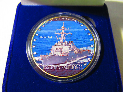 US NAVY - USS JOHN PAUL JONES (DDG-53) Challenge Coin w/ Presentation Box