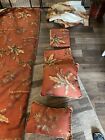 1 Comforter 2 shams 2 Pillows 1 Bed Skirt Tropical Rust green Beige Palms Queen