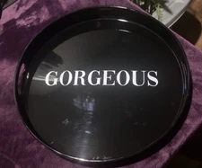 13" 1/2Black Round Tray Black Serving Tray with Handles Modern Round Decorative