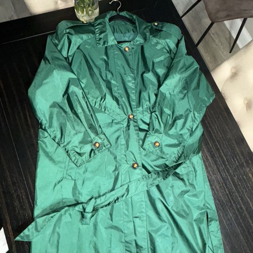 Vtg Totes Raincoat Trench Coat Green Lined Heavier Weight Double Breasted - Picture 5 of 10