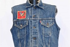 vtg 60s LEVIS BIG E CALI SLEEVELESS DISTRESSED VEST DENIM JEAN JACKET SIZE 44