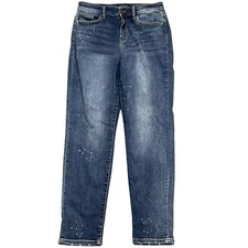 Judy Blue Jeans Women 7/28 Blue Boyfriend Distressed Denim Stretch JB82346DK