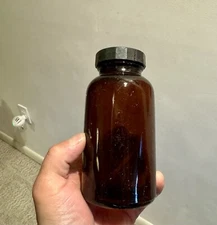 Nice Vintage Merck Amber Medicine Jar With Embossed Cap Dated 1936 Dug History