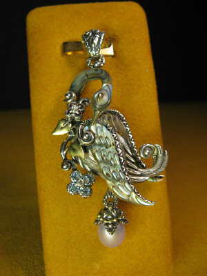BARBARA BIXBY SWAN BIRD FLOWER PENDANT ENHANCER GEMSTONE ABALONE TOPAZ Pearl