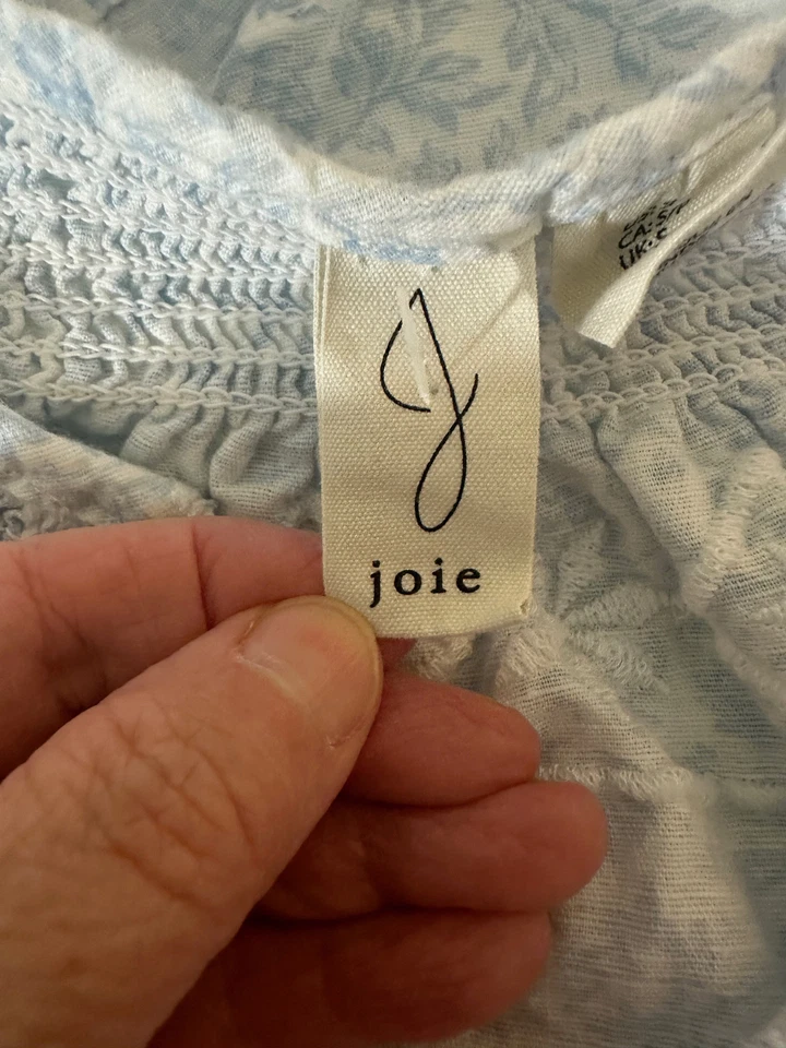 JOIE синий со сборками вышитый хлопок верхний женщин S - Изображение 3 из 4