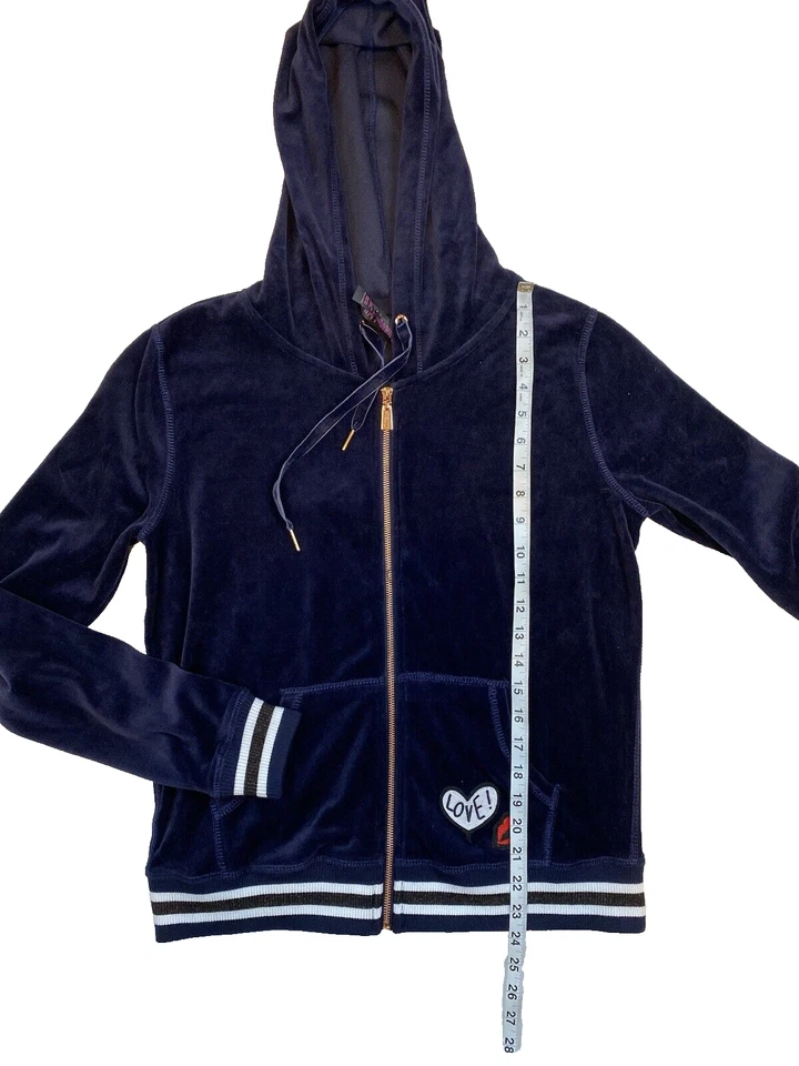 Chaqueta con Capucha Betsey Johnson Performance Talla M Azul Terciopelo Love Cremallera Nueva con Etiquetas Foto 3 de 4