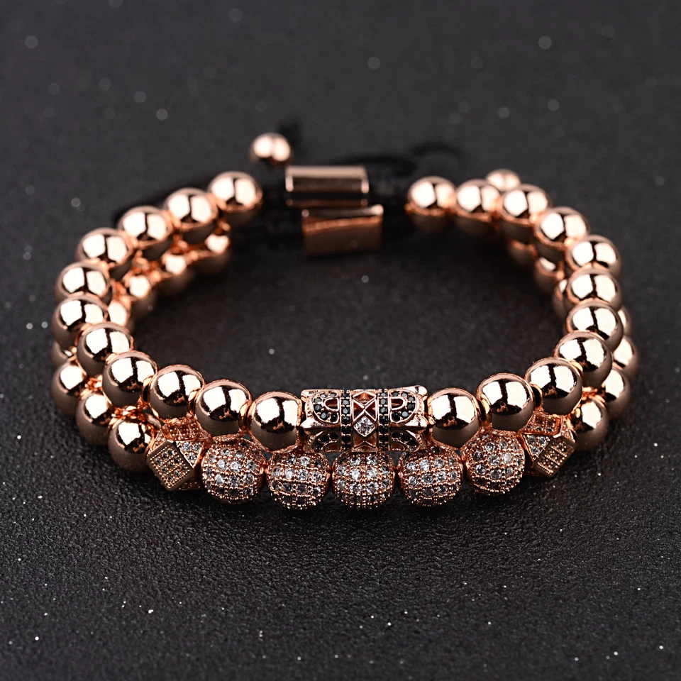 Роскошный микро Pave CZ мяч золотой короны плетеные браслеты мужские ювелирные изделия медный бусина - Изображение 4 из 4