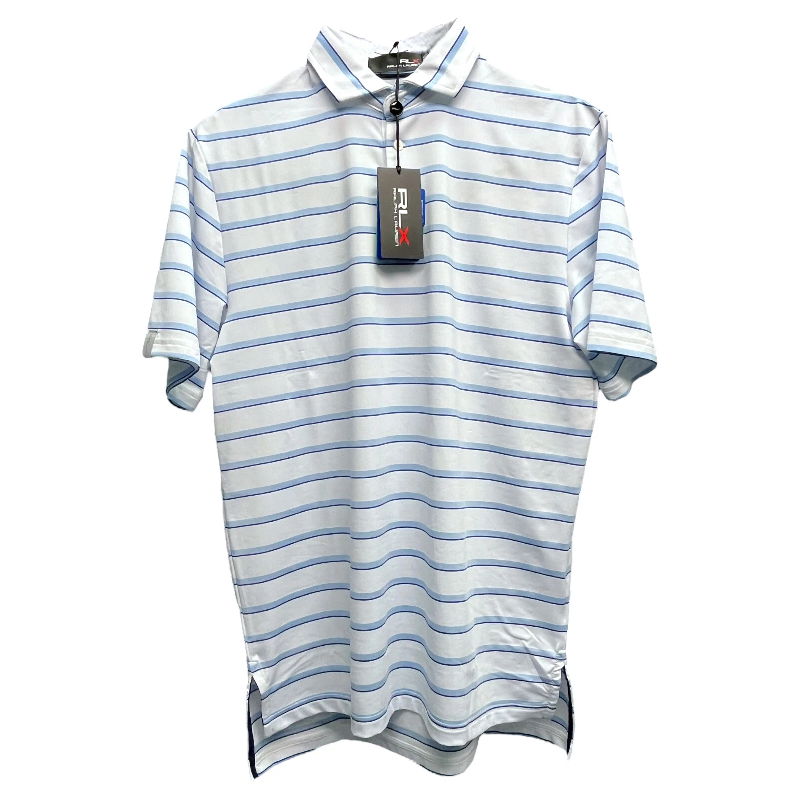 RLX Polo Ralph Lauren White Light Blue Striped Short Sleeve Wicking Shirt $98