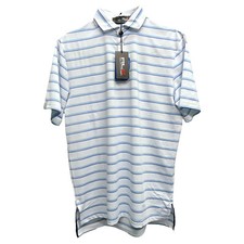 RLX Polo Ralph Lauren White Light Blue Striped Short Sleeve Wicking Shirt 98
