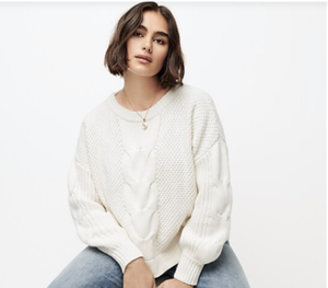 cable knit balloon sleeve sweater