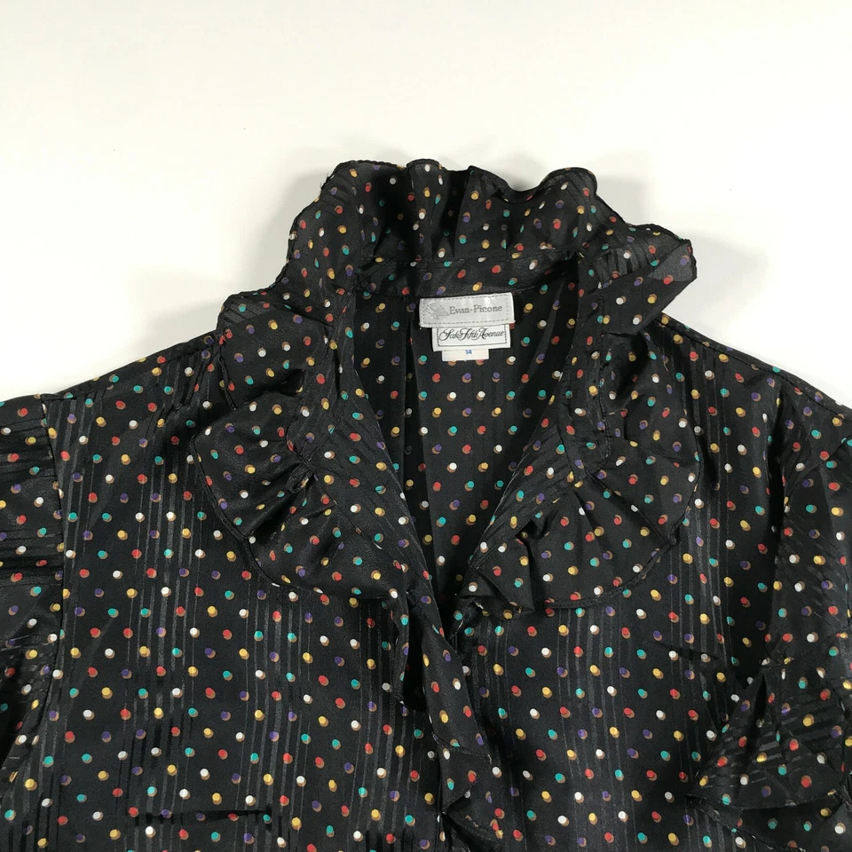 Camisa De Colección Evan Picone Para Mujer 14 Negra Multicolor Lunares Manchados Corta Slv Foto 2 de 4