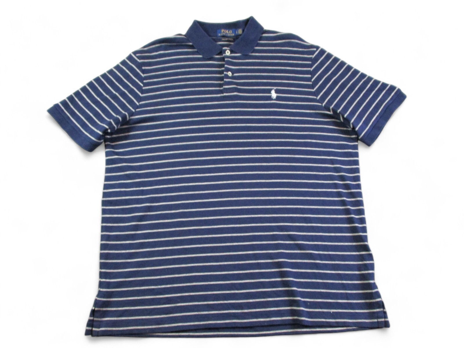 Polo Ralph Lauren Camicia Golf Uomo Large Blu Bianco Righe Bianco Pony Preppy anni '90