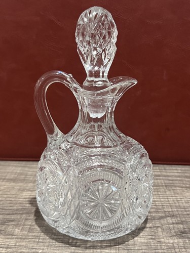 Vintage Handblown Lead Crystal Cruet w/Stopper Star Design Faceted Stopper 6" - Picture 4 of 8
