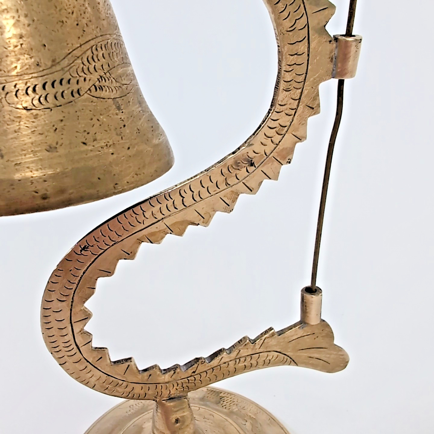 VTG Brass Dragon Gong & Cobra Snake Bell Asian Temple Ritual Buddhist Serpent