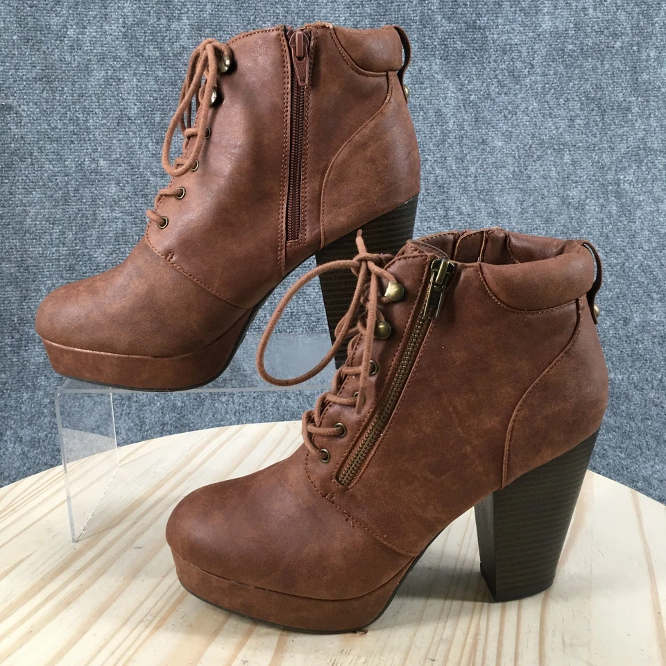 Material Niña Botas Mujer 9.5 Mr Heta Botines Tacones Marrón Imitación Cuero Foto 2 de 4