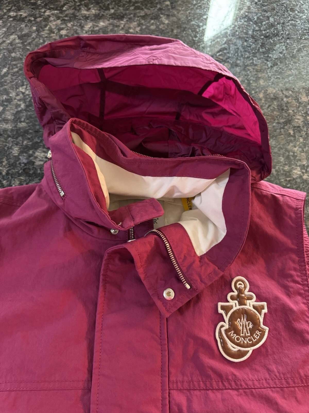 Gilet Moncler X Jw Anderson Tryfan donna rosa nuovo taglia 1 small cappuccio nascondiglio