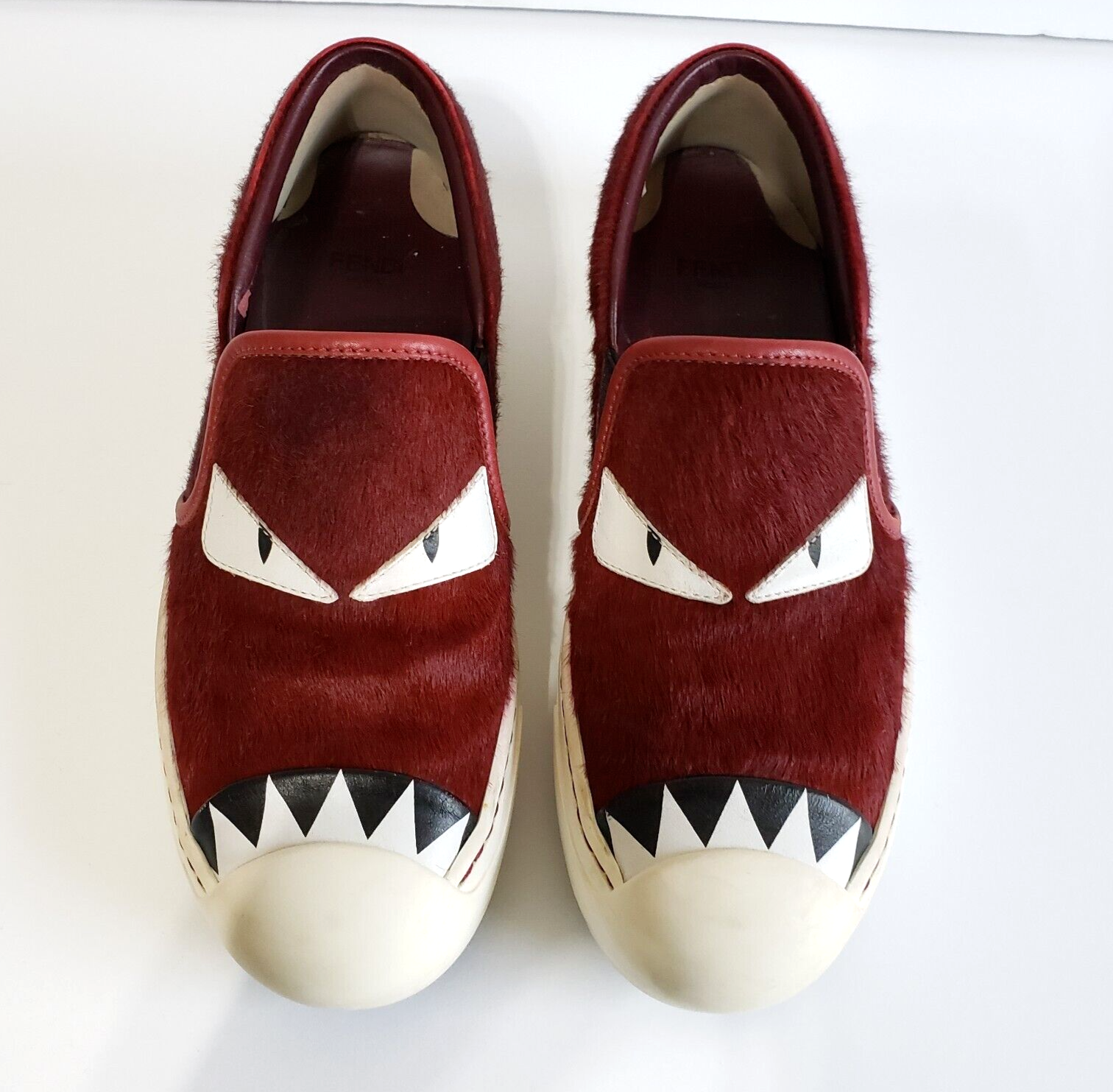 Scarpe da ginnastica Fendi Monster capelli pony bordeaux 35 5 US 5 5 finiture in pelle slip on