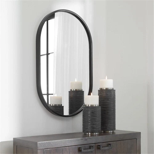 Uttermost Varina Oval Contemporary Iron Metal Mirror in Sleek Satin Black - Picture 5 of 6