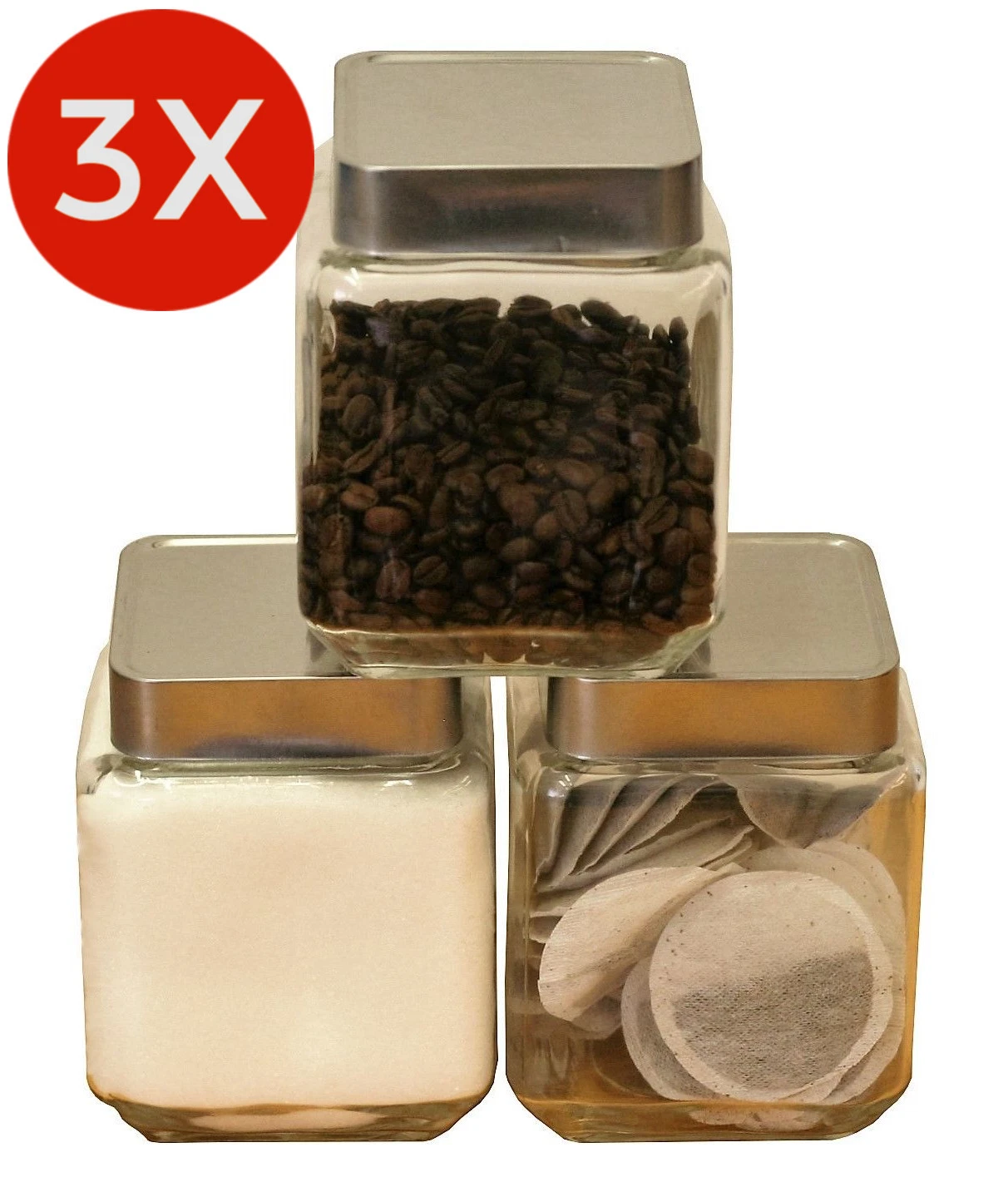 SET OF 3 SQUARE 1300ML GLASS STORAGE JARS / IDEAL FOR TEA, COFFEE, SUGAR
Opens in a new window or ta